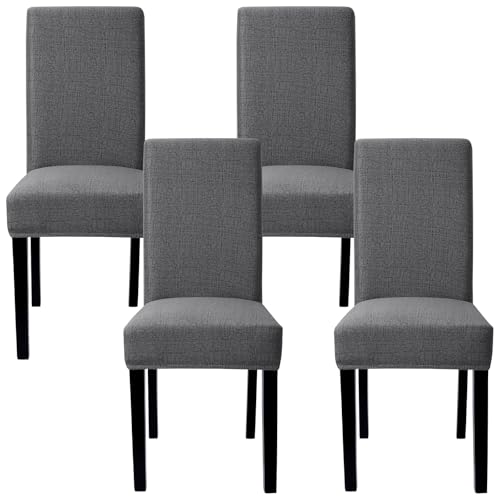 Betylifoy Stuhlhussen 4er Set Stretch Stuhlhussen für Esszimmerstühle Abnehmbare Waschbar Stuhlüberzüge Schwingstühle Stuhlbezug für Esszimmer Hotel Restaurant Küche (4, Leinen Schwarz, Universellen) von Betylifoy
