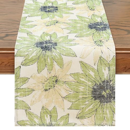 Betylifoy Tischläufer Sommer, Tischläufer Grün 32x180 Bauernhaus Sonnenblume Tischdecke Abwaschbar für Küche Essen Hochzeit Tischdekoration von Betylifoy