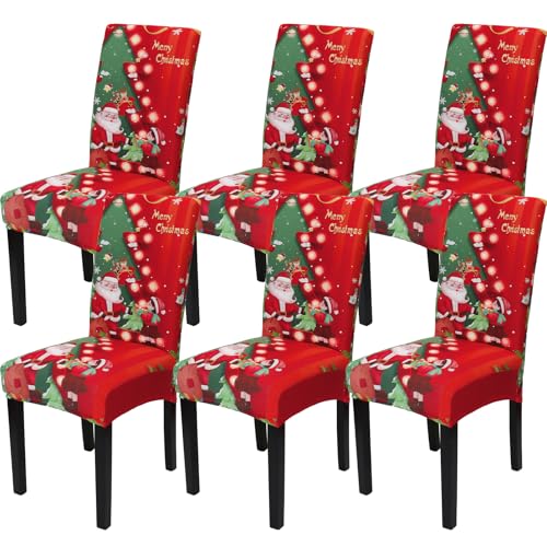 Betylifoy Weihnachten Stuhlhussen, Stretch Weihnachten Esszimmerstuhl 6er Set Stuhlbezug mit Nikolaus Weihnachtsstuhl Schutzhüllen Für Esszimmer Hotel Hochzeit Urlaub Party Dekor (Rot-Baum) von Betylifoy