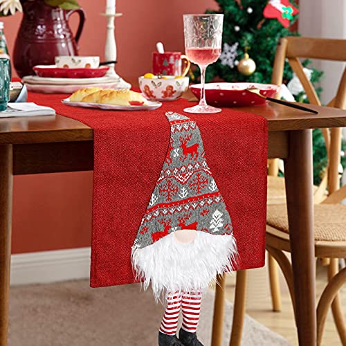 Betylifoy Tischläufer Weihnachten Santa Gnomes mit Lange Beinen Xmas Rustikale Tischwäsche Rot Tischläufer für Weihnachts Feiertags Dekoration Xmas Feier (Rot) von Betylifoy