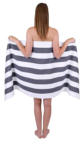 Betz Saunatuch Saunatücher Set Badetuch 100% Baumwolle Berlin Größe 70x180 cm XXL Sauna Handtuch Weich Streifen Groß Farbe weiß - dunkelgrau von Betz