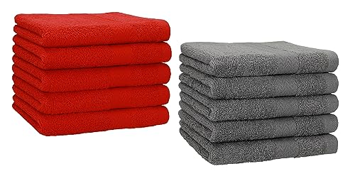 Betz 10 Stück Gästehandtücher Premium 100% Baumwolle Gästetuch-Set 30x50 cm Farbe rot und anthrazit von Betz