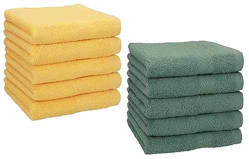 Betz 10 Stück Seiftücher Premium 100% Baumwolle Größe 30x30 cm Farbe honiggelb - tannengrün von Betz
