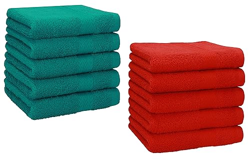 Betz 10 Stück Seiftücher Premium 100% Baumwolle Seiflappen Set 30x30 cm Farbe smaragdgrün und rot von Betz