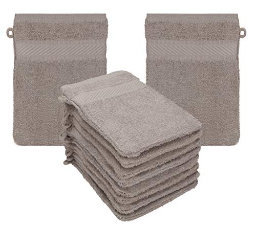 Betz 10 Stück Waschhandschuhe Frottee Waschhandschuh Palermo 100% Baumwolle Waschlappen Set Größe 16 x 21 cm Farbe Stone von Betz