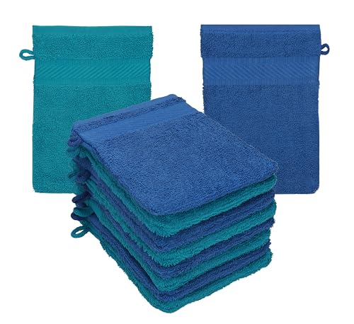 Betz 10 Stück Waschhandschuhe Frottee Waschhandschuh Palermo 100% Baumwolle Waschlappen Set Größe 16 x 21 cm Farbe blau-Petrol von Betz