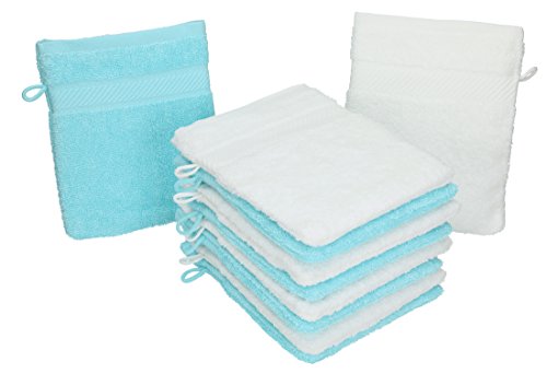 Betz 10 Stück Waschhandschuhe Palermo 100% Baumwolle Waschlappen Set Größe 16x21 cm Farbe weiß und türkis Betz 10 Stück Waschhandschuhe Palermo 100% Baumwolle Waschlappen Set Größe 16x21 cm Farbe weiß und türkis von Betz