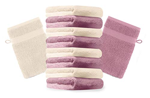Betz 10 Stück Waschhandschuhe Premium 100% Baumwolle Waschlappen Set 16x21 cm Farbe Altrosa und beige von Betz