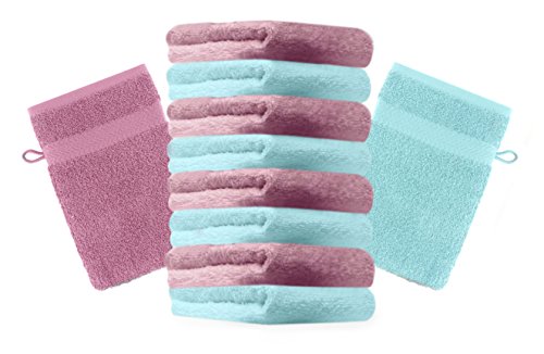 Betz 10 Stück Waschhandschuhe Premium 100% Baumwolle Waschlappen Set 16x21 cm Farbe Altrosa und türkis von Betz