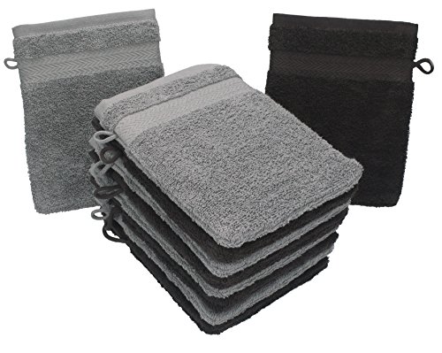 Betz 10 Stück Waschhandschuhe Premium 100% Baumwolle Waschlappen Set 16x21 cm Farbe Dunkelbraun und anthrazit von Betz