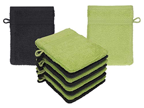 Betz 10 Stück Waschhandschuhe Premium 100% Baumwolle Waschlappen Set 16x21 cm Farbe Graphit - avocadogrün von Betz