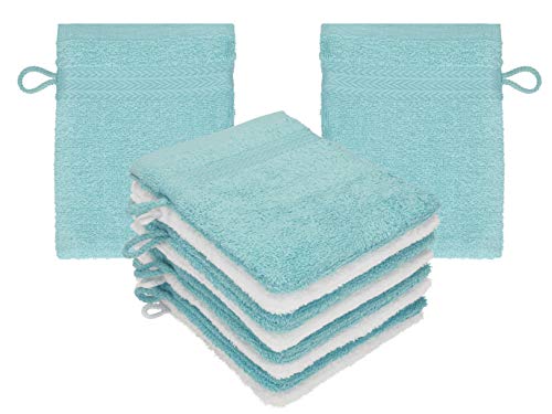 Betz 10 Stück Waschhandschuhe Premium 100% Baumwolle Waschlappen Set 16x21 cm Farbe Ocean - weiß von Betz