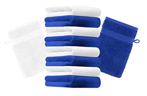 Betz 10 Stück Waschhandschuhe Premium 100% Baumwolle Waschlappen Set 16x21 cm Farbe Royalblau und weiß von Betz