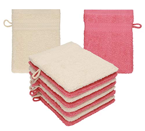 Betz 10 Stück Waschhandschuhe Premium 100% Baumwolle Waschlappen Set 16x21 cm Farbe Sand - Himbeere von Betz