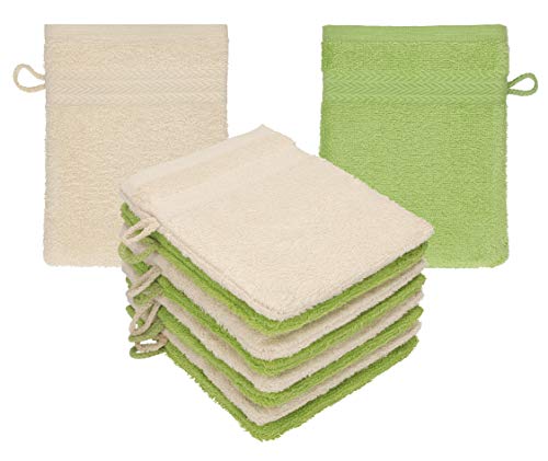 Betz 10 Stück Waschhandschuhe Premium 100% Baumwolle Waschlappen Set 16x21 cm Farbe Sand - avocadogrün von Betz