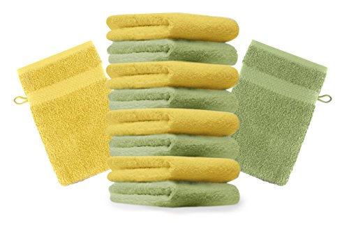 Betz 10 Stück Waschhandschuhe Premium 100% Baumwolle Waschlappen Set 16x21 cm Farbe apfelgrün und gelb von Betz