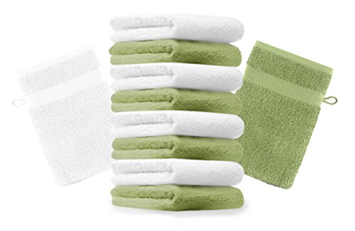 Betz 10 Stück Waschhandschuhe Premium 100% Baumwolle Waschlappen Set 16x21 cm Farbe apfelgrün und weiß von Betz