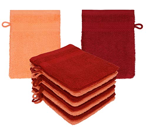 Betz 10 Stück Waschhandschuhe Premium 100% Baumwolle Waschlappen Set 16x21 cm Farbe blutorange - rubinrot von Betz