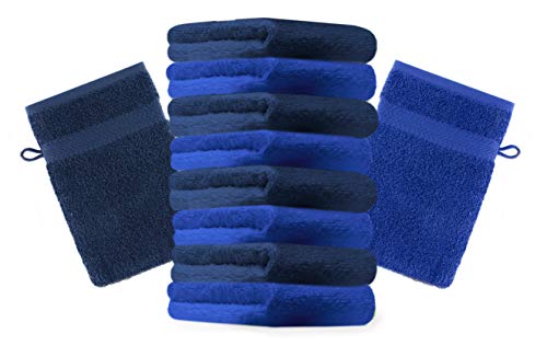Betz 10 Stück Waschhandschuhe Premium 100% Baumwolle Waschlappen Set 16x21 cm Farbe dunkelblau und Royalblau von Betz