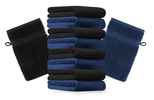 Betz 10 Stück Waschhandschuhe Premium 100% Baumwolle Waschlappen Set 16x21 cm Farbe dunkelblau und schwarz von Betz