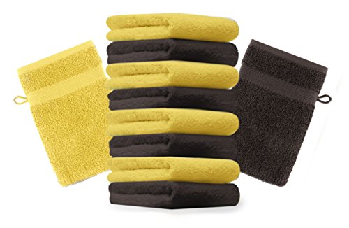 Betz 10 Stück Waschhandschuhe Premium 100% Baumwolle Waschlappen Set 16x21 cm Farbe gelb und Dunkelbraun Betz 10 Stück Waschhandschuhe Premium 100% Baumwolle Waschlappen Set 16x21 cm Farbe gelb und Dunkelbraun von Betz