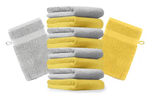 Betz 10 Stück Waschhandschuhe Premium 100% Baumwolle Waschlappen Set 16x21 cm Farbe gelb und Silbergrau von Betz