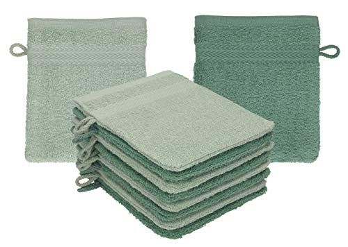 Betz 10 Stück Waschhandschuhe Premium 100% Baumwolle Waschlappen Set 16x21 cm Farbe heugrün - tannengrün von Betz