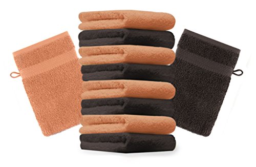 Betz 10 Stück Waschhandschuhe Premium 100% Baumwolle Waschlappen Set 16x21 cm Farbe orange und Dunkelbraun von Betz