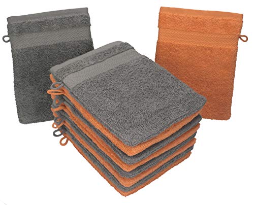 Betz 10 Stück Waschhandschuhe Premium 100% Baumwolle Waschlappen Set 16x21 cm Farbe orange und anthrazit von Betz