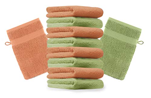 Betz 10 Stück Waschhandschuhe Premium 100% Baumwolle Waschlappen Set 16x21 cm Farbe orange und apfelgrün von Betz