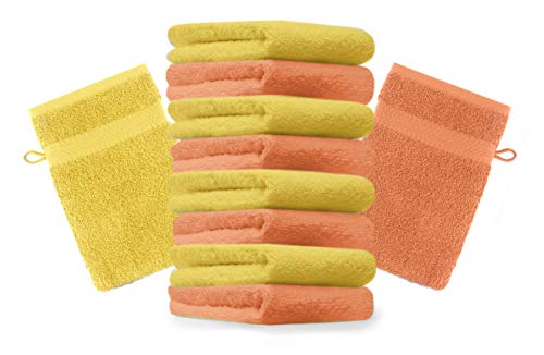 Betz 10 Stück Waschhandschuhe Premium 100% Baumwolle Waschlappen Set 16x21 cm Farbe orange und gelb von Betz