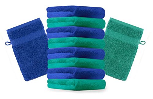 Betz 10 Waschhandschuhe Waschlappen Premium Baumwolle 17x21 smaragd & Royalblau von Betz