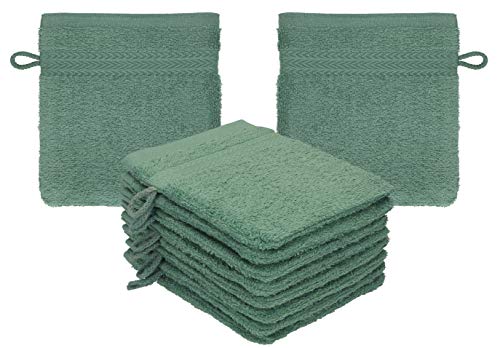 Betz Premium Waschandschuhe 10-teilig - Frottee Waschlappen Gesicht reinigen - aus 100% Baumwolle - Babywaschhandschuh - tannengrün von Betz
