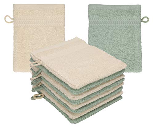 Betz 10 Stück Waschhandschuhe Waschlappen Set Premium 100% Baumwolle 16x21 cm Farbe Sand - heugrün von Betz