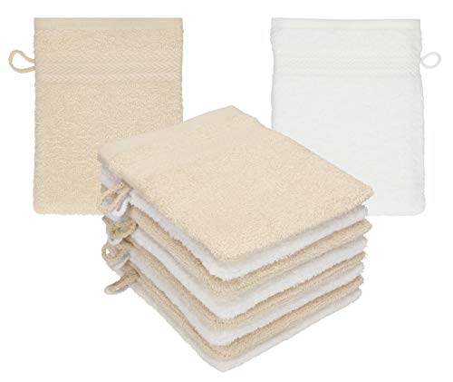 Betz 10 Stück Waschhandschuhe Waschlappen Set Premium 100% Baumwolle 16x21 cm Farbe Sand - weiß von Betz
