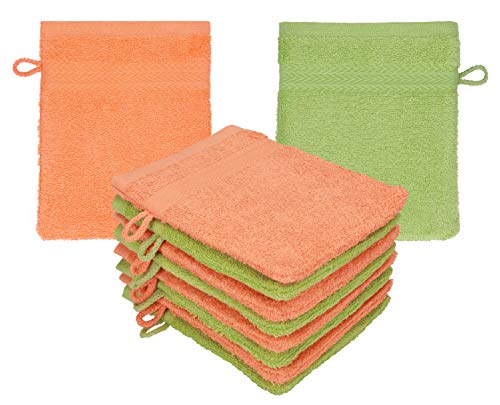 Betz 10 Stück Waschhandschuhe Waschlappen Set Premium 100% Baumwolle 16x21 cm Farbe blutorange - avocadogrün von Betz