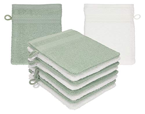 Betz 10 Stück Waschhandschuhe Waschlappen Set Premium 100% Baumwolle 16x21 cm Farbe heugrün - weiß von Betz