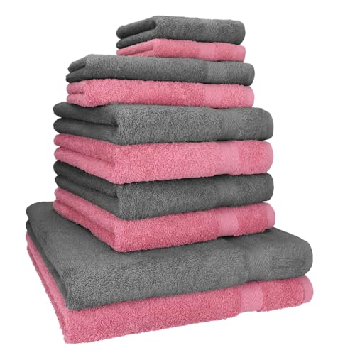 Betz 10-TLG. Handtuch-Set Classic 100% Baumwolle 2 Duschtücher 4 Handtücher 2 Gästetücher 2 Seiftücher Farbe Altrosa und anthrazitgrau von Betz