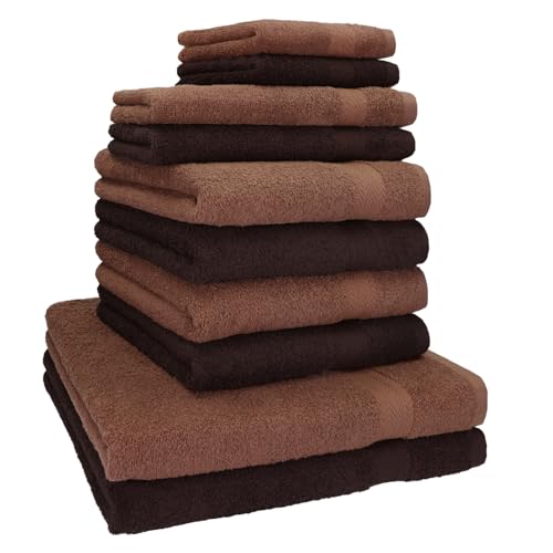Betz 10-TLG. Handtuch-Set Classic 100% Baumwolle 2 Duschtücher 4 Handtücher 2 Gästetücher 2 Seiftücher Farbe Dunkelbraun und nussbraun von Betz