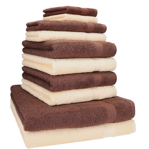 Betz 10-TLG. Handtuch-Set Classic 100% Baumwolle 2 Duschtücher 4 Handtücher 2 Gästetücher 2 Seiftücher Farbe nussbraun und beige von Betz