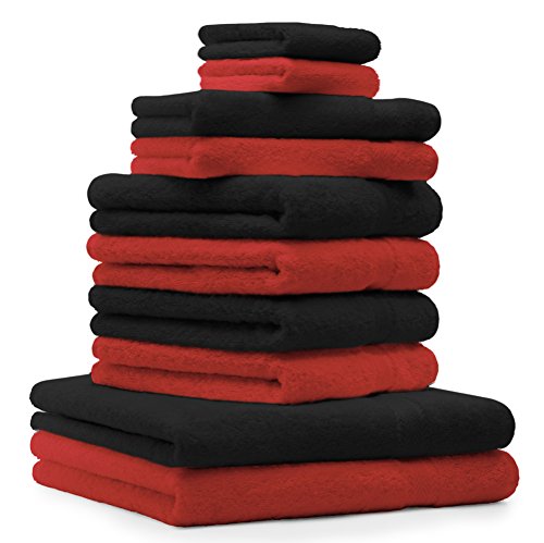 Betz 10-TLG. Handtuch-Set Classic 100% Baumwolle 2 Duschtücher 4 Handtücher 2 Gästetücher 2 Seiftücher Farbe rot und schwarz von Betz