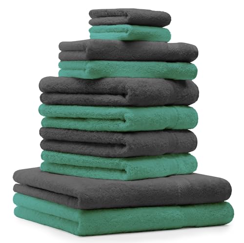 Betz 10-TLG. Handtuch-Set Classic 100% Baumwolle 2 Duschtücher 4 Handtücher 2 Gästetücher 2 Seiftücher Farbe smaragdgrün und anthrazitgrau Betz 10-TLG. Handtuch-Set Classic 100% Baumwolle 2 Duschtücher 4 Handtücher 2 Gästetücher 2 Seiftücher Farbe smaragdgrün und anthrazitgrau von Betz