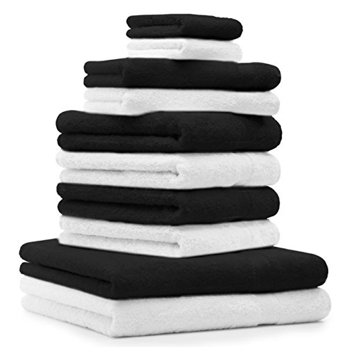 Betz 10-TLG. Handtuch-Set Classic 100% Baumwolle 2 Duschtücher 4 Handtücher 2 Gästetücher 2 Seiftücher Farbe weiß und schwarz von Betz