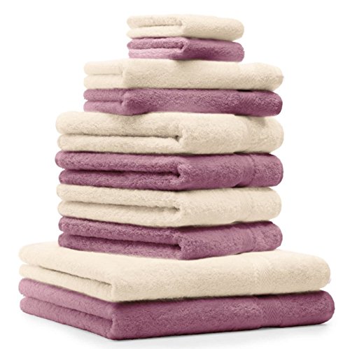 Betz 10-TLG. Handtuch-Set Premium 100% Baumwolle 2 Duschtücher 4 Handtücher 2 Gästetücher 2 Waschhandschuhe Farbe Altrosa & Beige von Betz