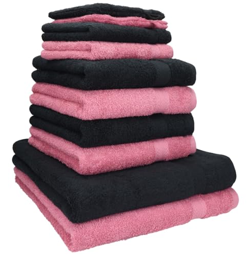 Betz 10-TLG. Handtuch-Set Premium 100% Baumwolle 2 Duschtücher 4 Handtücher 2 Gästetücher 2 Waschhandschuhe Farbe Altrosa & Schwarz von Betz