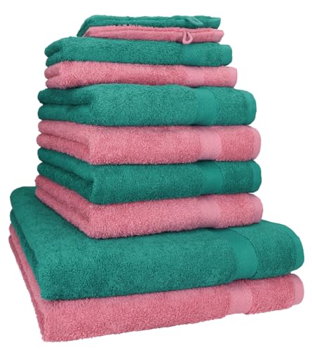 Betz 10-TLG. Handtuch-Set Premium 100% Baumwolle 2 Duschtücher 4 Handtücher 2 Gästetücher 2 Waschhandschuhe Farbe Altrosa & Smaragd Betz 10-TLG. Handtuch-Set Premium 100% Baumwolle 2 Duschtücher 4 Handtücher 2 Gästetücher 2 Waschhandschuhe Farbe Altrosa & Smaragd von Betz