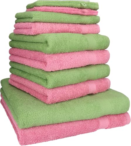 Betz 10-TLG. Handtuch-Set Premium 100% Baumwolle 2 Duschtücher 4 Handtücher 2 Gästetücher 2 Waschhandschuhe Farbe Apfel Grün & Altrosa von Betz