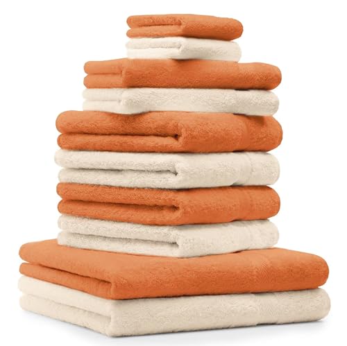 Betz 10-TLG. Handtuch-Set Premium 100% Baumwolle 2 Duschtücher 4 Handtücher 2 Gästetücher 2 Waschhandschuhe Farbe Beige & Orange Terra von Betz