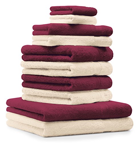 Betz 10-TLG. Handtuch-Set Premium 100% Baumwolle 2 Duschtücher 4 Handtücher 2 Gästetücher 2 Waschhandschuhe Farbe Dunkel Rot & Beige von Betz