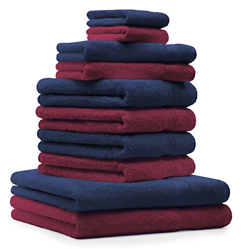 Betz 10-TLG. Handtuch-Set Premium 100% Baumwolle 2 Duschtücher 4 Handtücher 2 Gästetücher 2 Waschhandschuhe Farbe Dunkel Rot & Dunkel Blau von Betz
